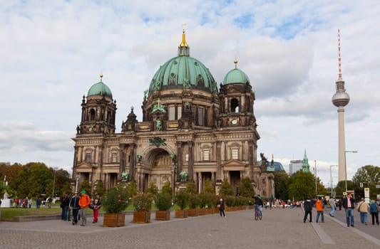 Beautiful day view of Berlin Cathedral (Berliner Dom), September 23,2012, Berlin, Germany. Berlin cathedral — the biggest Protestant church of Germany