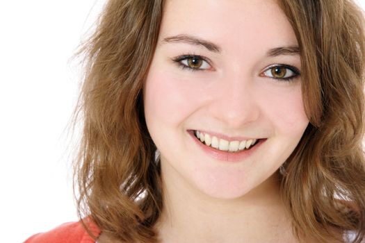 Attractive young woman. All on white background.