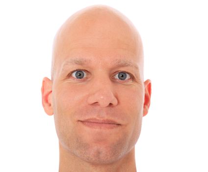 Head of a bald man. All on white background.