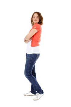 Attractive young woman. All on white background.