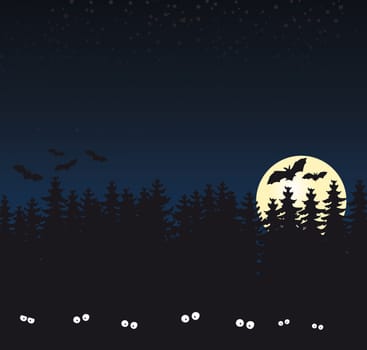 dark forest full moon with bats, fear of the dark