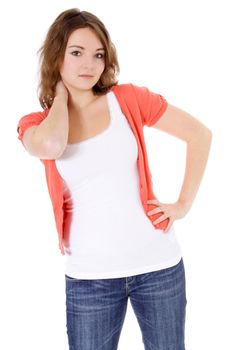 Attractive young woman. All on white background.