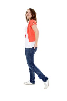 Attractive young woman. All on white background.