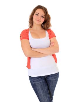 Attractive young woman. All on white background.