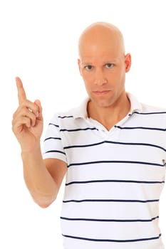 Young guy pointing with finger. All on white background.