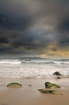 Vertical seascape of stormy sea, Northern Spain.