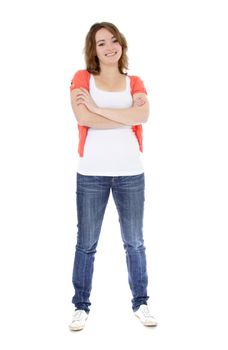 Attractive young woman. All on white background.