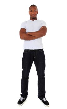 Full length shot of an attractive black man. All on white background.