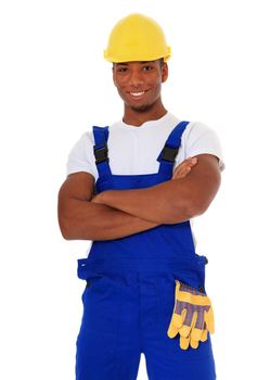 Attractive black manual worker. All on white background.