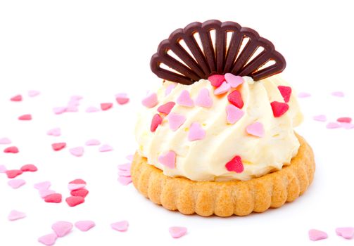 cake with pink hearts, on white background 