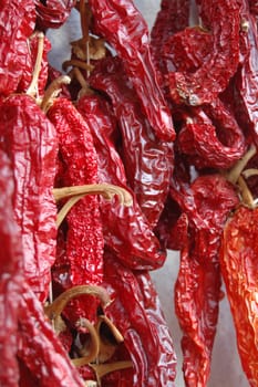 Closeup of drying hot red pppers