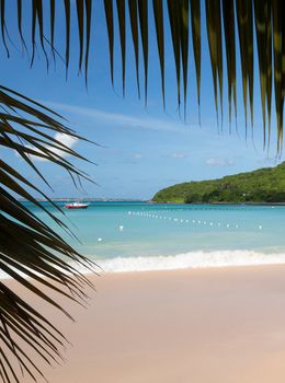 Anse Marcel beach and boats on french side of St Martin Sint Maarten Caribbean