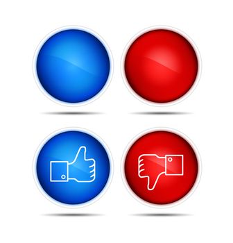 lIllustration of the thumb up and thumb down icons with blank. Isolated on white.