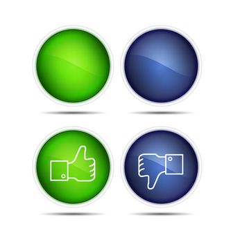 lIllustration of the thumb up and thumb down icons with blank. Isolated on white.