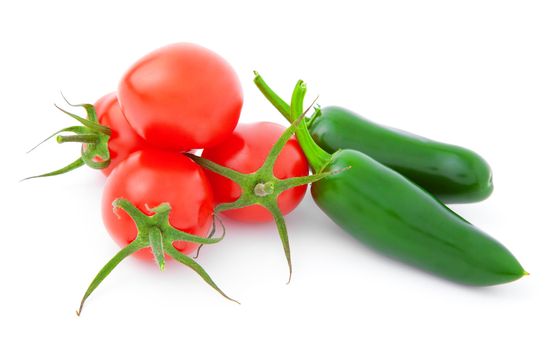 Jalapeno Pepper and tomatos, isolated on white 