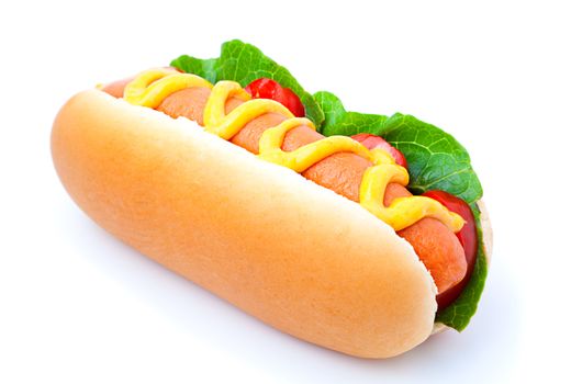 Hot dog with vegetables on a white background 