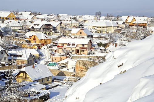 View of a winter city from a hill