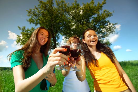 very fun girlfriends on picnic 