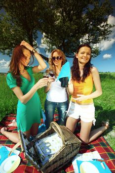 very fun girlfriends on picnic 