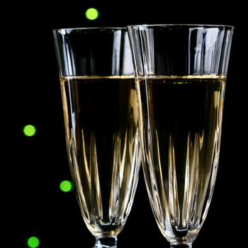 holiday card golden champagne and gift