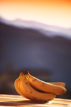 fresh bananas in sunrise light