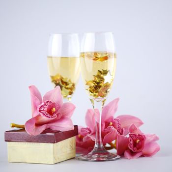 holyday card champagne and orchid