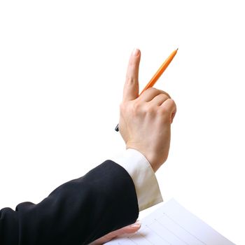 hands market analysis graph on white