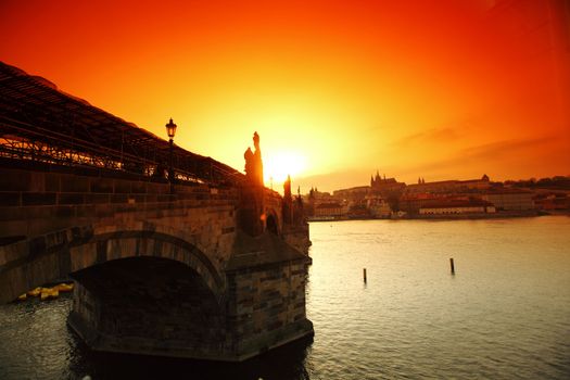 charles bridge Prague at sunset
