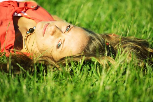 sexy women on green grass