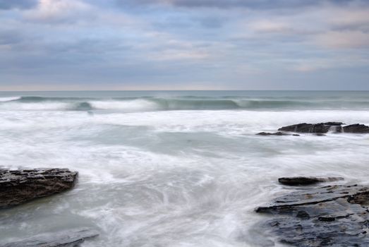 Slow shutter seascape. View from Trebarwith Strand Beach.