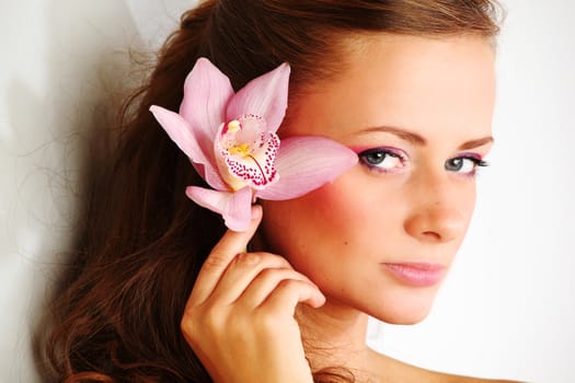 orchid woman flower in hairs