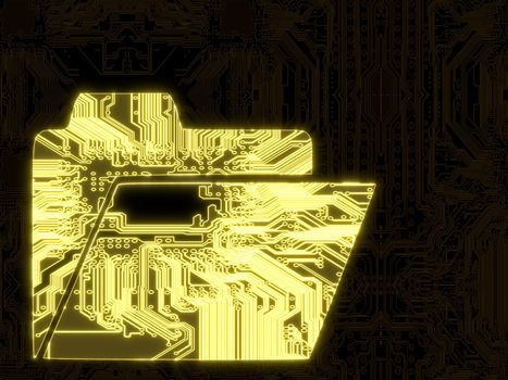 3D Graphic flare electronic folder symbol on a computer chip