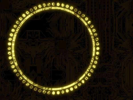  3d graphic illuminated electronic circle symbol on a computer chip