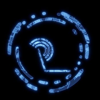 3D Graphic Steel blue electric wifi netbook symbol in a dark background on a computer chip