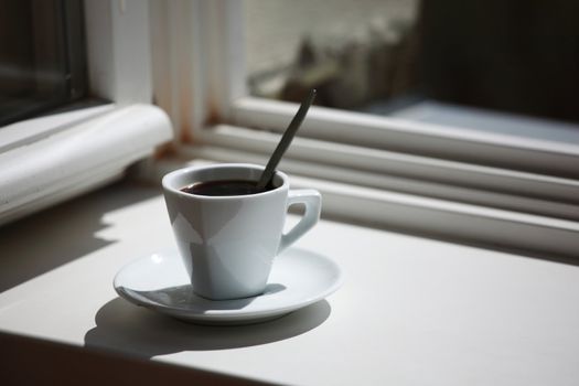 morning coffee on the window sill