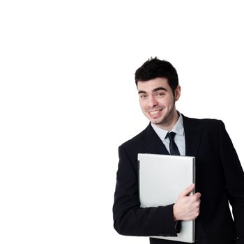 business man with notebook on white background