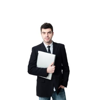 business man with notebook on white background