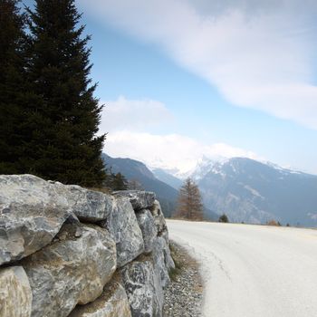 mountain road under blue sky