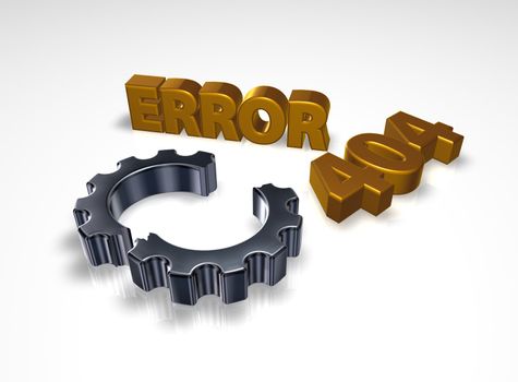 error 404 page not found - message and broken cogwheel - 3d illustration