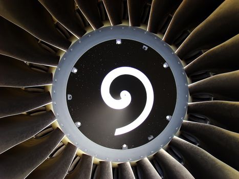Close-up of a turbofan jet engine