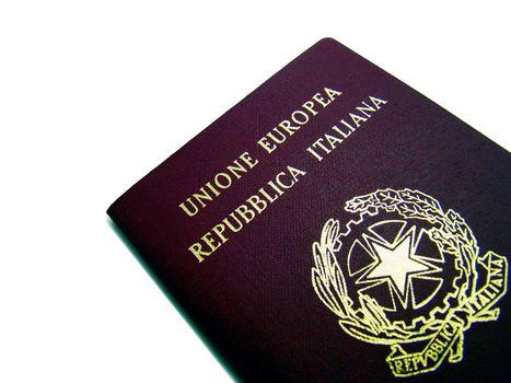 Photo of an Italian passport, white background.