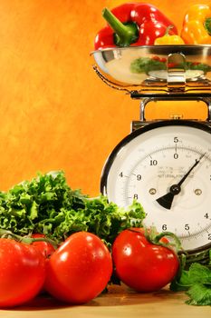 Vegetables on the counter surface with food scale