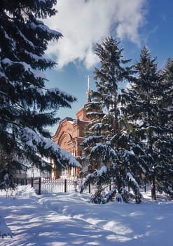 Chapel of Alexander Nevsky in the city of Yekaterinburg in the winter