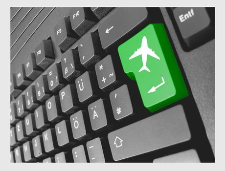 keyboard with green key flying