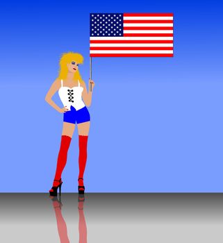 american patriot girl with american flag
