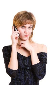 puzzled girl with phone in hands