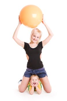 young mother and little son going in for fitness