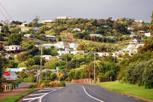 Town road hill view rural, Waiheke Island, New Zealand