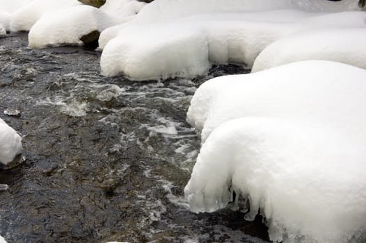 Snowy creek with snow bumps