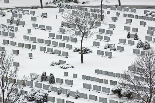 cemetery in winter in snow